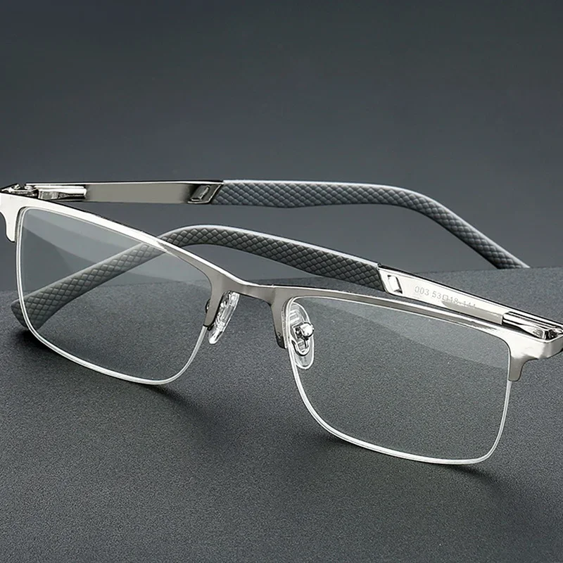 Men's Half-frame Business Reading Glasses Anti-blue Light Anti-fatigue Metal Frame Presbyopia Glasses +1.0 To +4.0