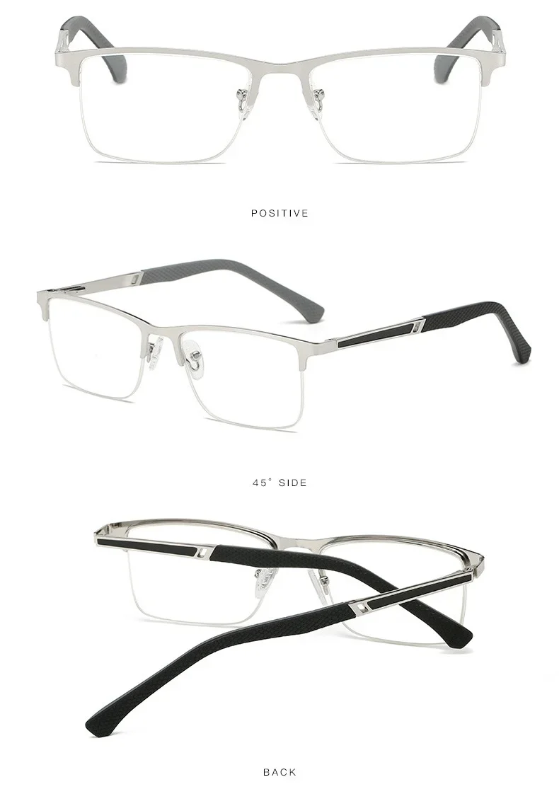 Men's Half-frame Business Reading Glasses Anti-blue Light Anti-fatigue Metal Frame Presbyopia Glasses +1.0 To +4.0