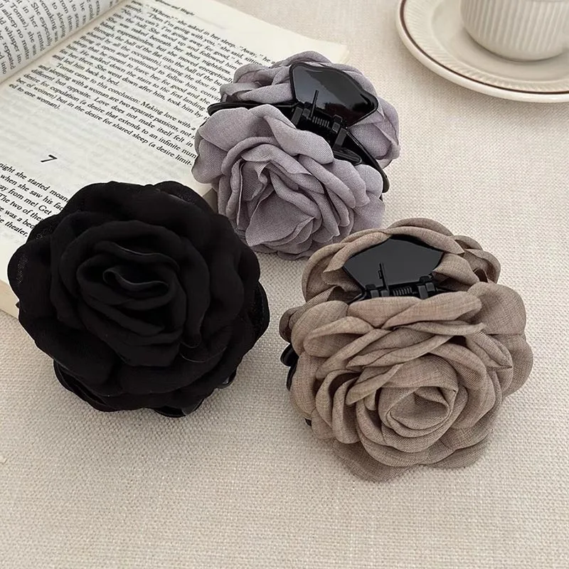 French Fabric Rose Flower Hair Claw Clips For Women Girls Hair Clip Barrette Hairpins Hair Clamps Headwear Hair Accessories Gift