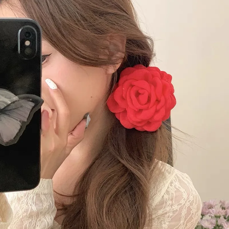 French Fabric Rose Flower Hair Claw Clips For Women Girls Hair Clip Barrette Hairpins Hair Clamps Headwear Hair Accessories Gift