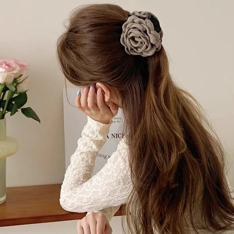 French Fabric Rose Flower Hair Claw Clips For Women Girls Hair Clip Barrette Hairpins Hair Clamps Headwear Hair Accessories Gift