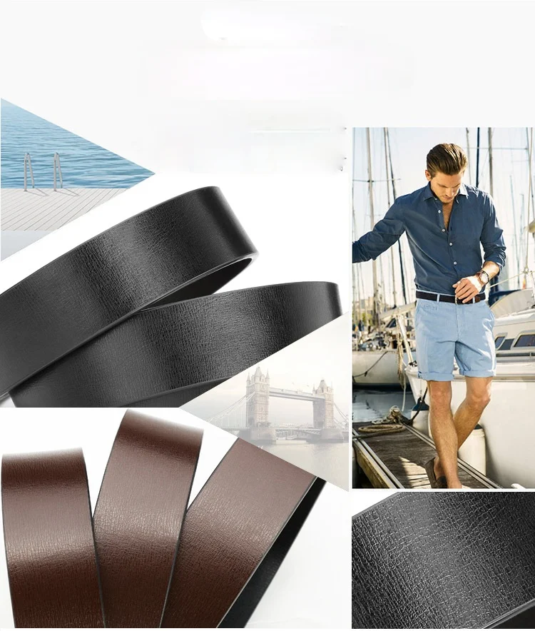 New Men's PU Leather Belts Double Sided Belts Men Fashion No Buckle Belts High Quality Black Brown Sided Strap Waistband 3.3cm
