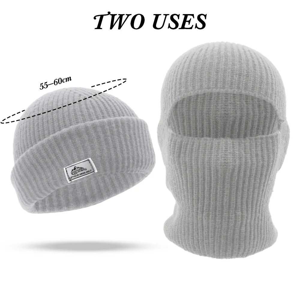 2 In1 Winter Mask Beanies Hats Warm Knitted Balaclava Hats Windproof Solid Full Face Ski Bonnet Tactical Cycling Earmuffs Cap