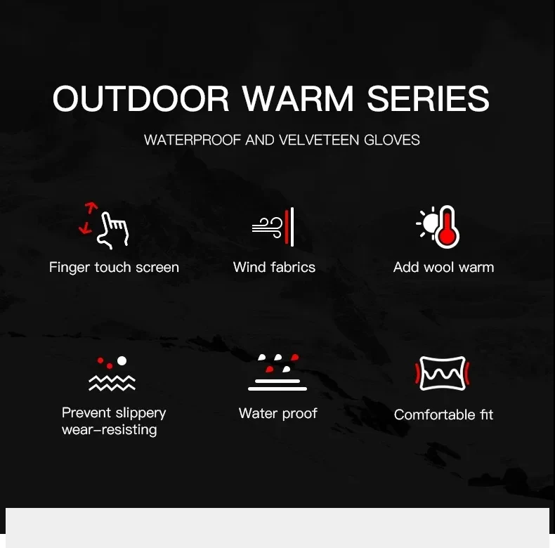 Autumn Winter Outdoor Cycling Gloves Gym Fitness Sports Running Warm Touch Screen Nonslip Gloves Motorcycle Gloves Men Black