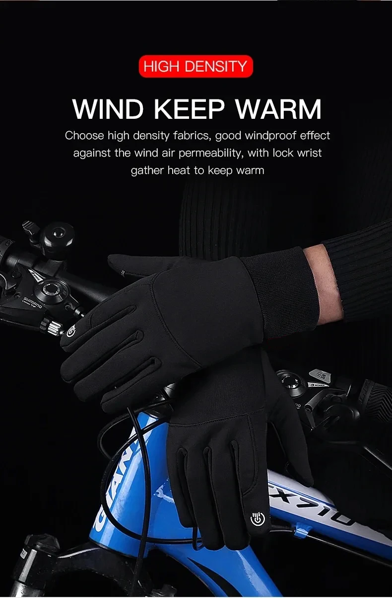 Autumn Winter Outdoor Cycling Gloves Gym Fitness Sports Running Warm Touch Screen Nonslip Gloves Motorcycle Gloves Men Black