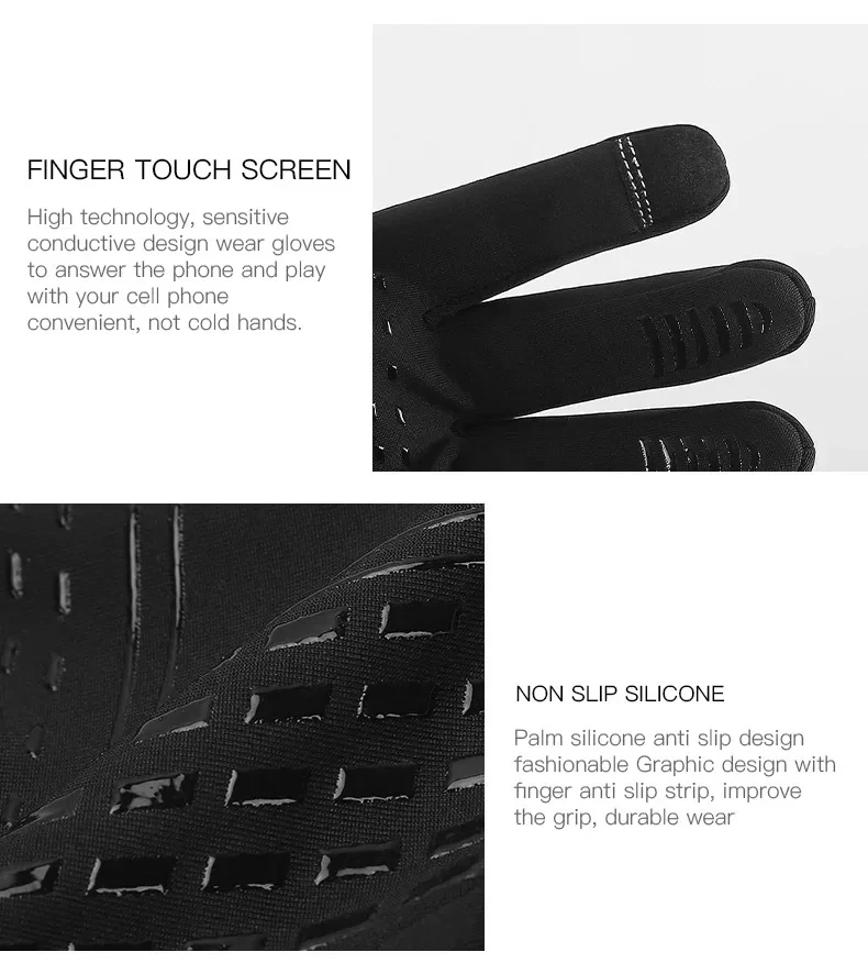 Autumn Winter Outdoor Cycling Gloves Gym Fitness Sports Running Warm Touch Screen Nonslip Gloves Motorcycle Gloves Men Black