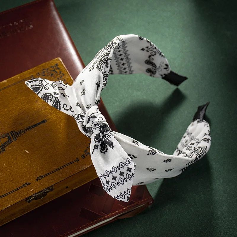 Fashion Cotton Cashew Flowers Printing Soft Wide Hairhoop Hair Accessories for Women Casual Bow Cross Ethnic Headband Wholesale