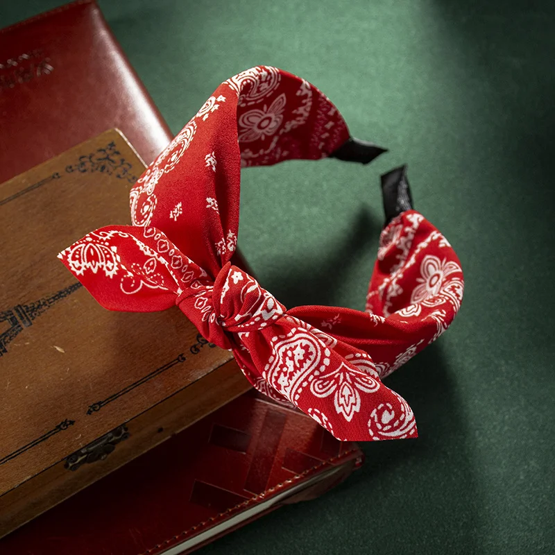 Fashion Cotton Cashew Flowers Printing Soft Wide Hairhoop Hair Accessories for Women Casual Bow Cross Ethnic Headband Wholesale