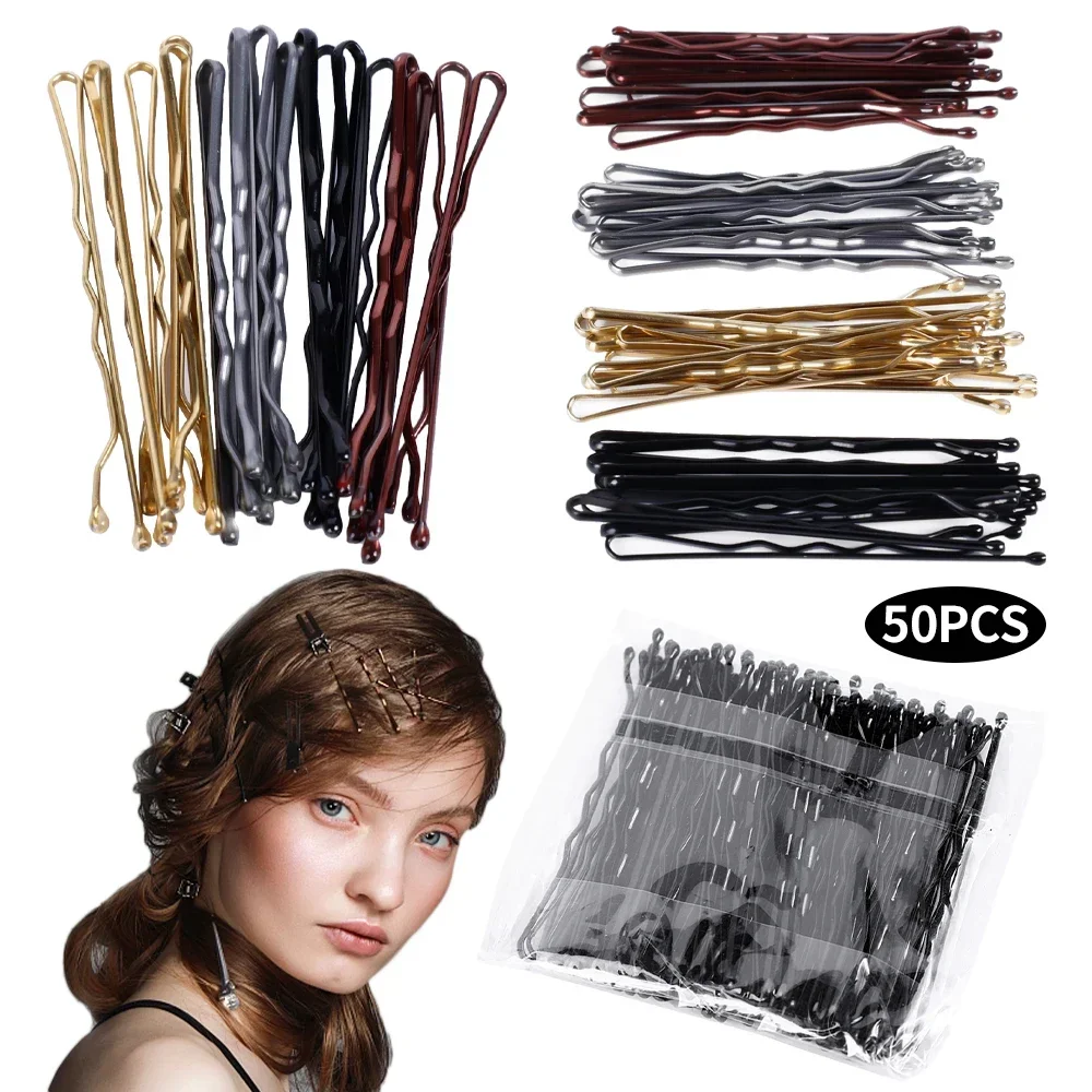 100/50pcs Black Straight Line Hair Clip U-shaped Needle Lady Hairpins Curly Wavy Grips Women Bobby Pins Styling Hair Accessories