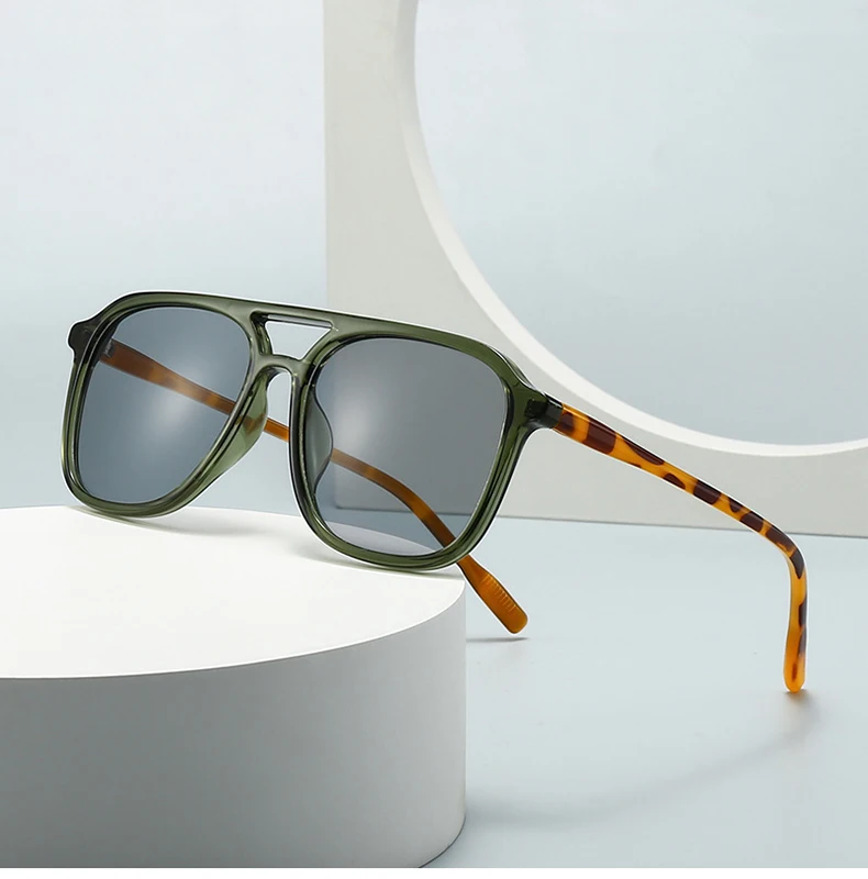 SO&EI Retro Double Bridges Men Square Sunglasses Fashion Blue Green Shades UV400 Women Trending Gradient Sun Glasses