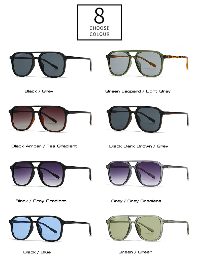 SO&EI Retro Double Bridges Men Square Sunglasses Fashion Blue Green Shades UV400 Women Trending Gradient Sun Glasses