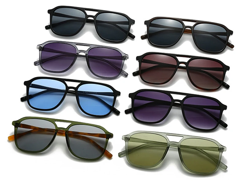 SO&EI Retro Double Bridges Men Square Sunglasses Fashion Blue Green Shades UV400 Women Trending Gradient Sun Glasses