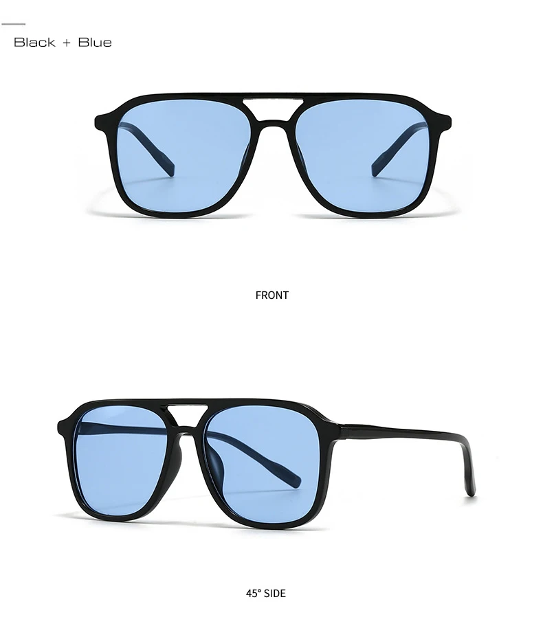 SO&EI Retro Double Bridges Men Square Sunglasses Fashion Blue Green Shades UV400 Women Trending Gradient Sun Glasses