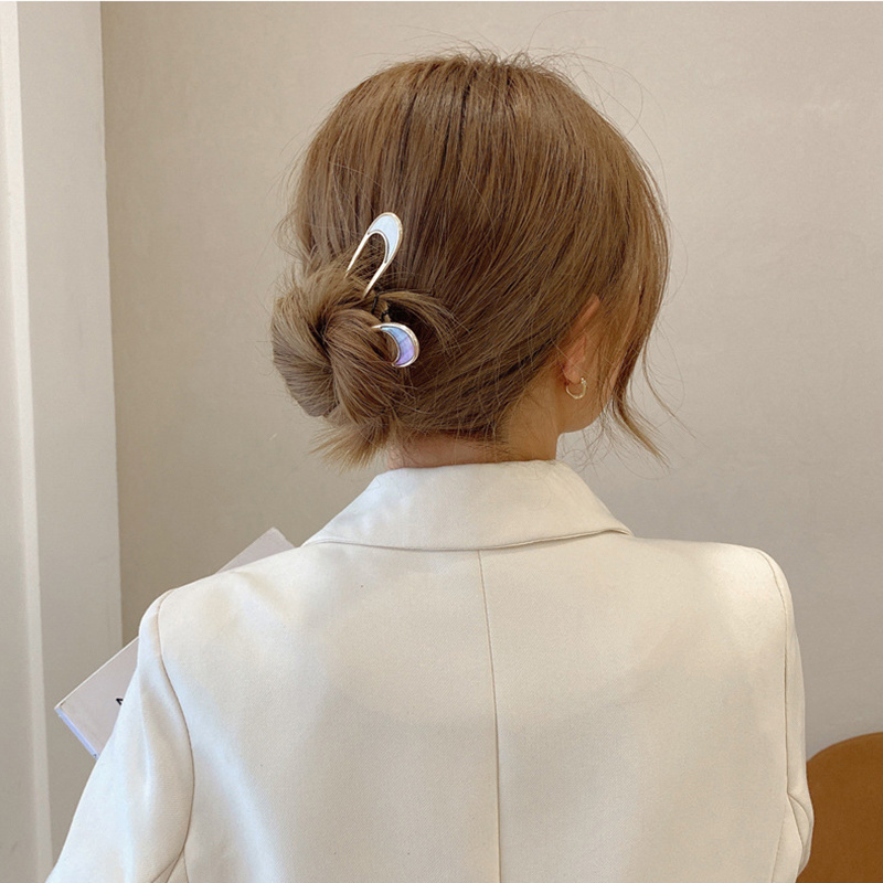 Fashion Luxury Silver Gold Color Elegant Shell Enamel Hairpin for Women Metal U Shape Hair Stick Hairwear Accessories Jewelry