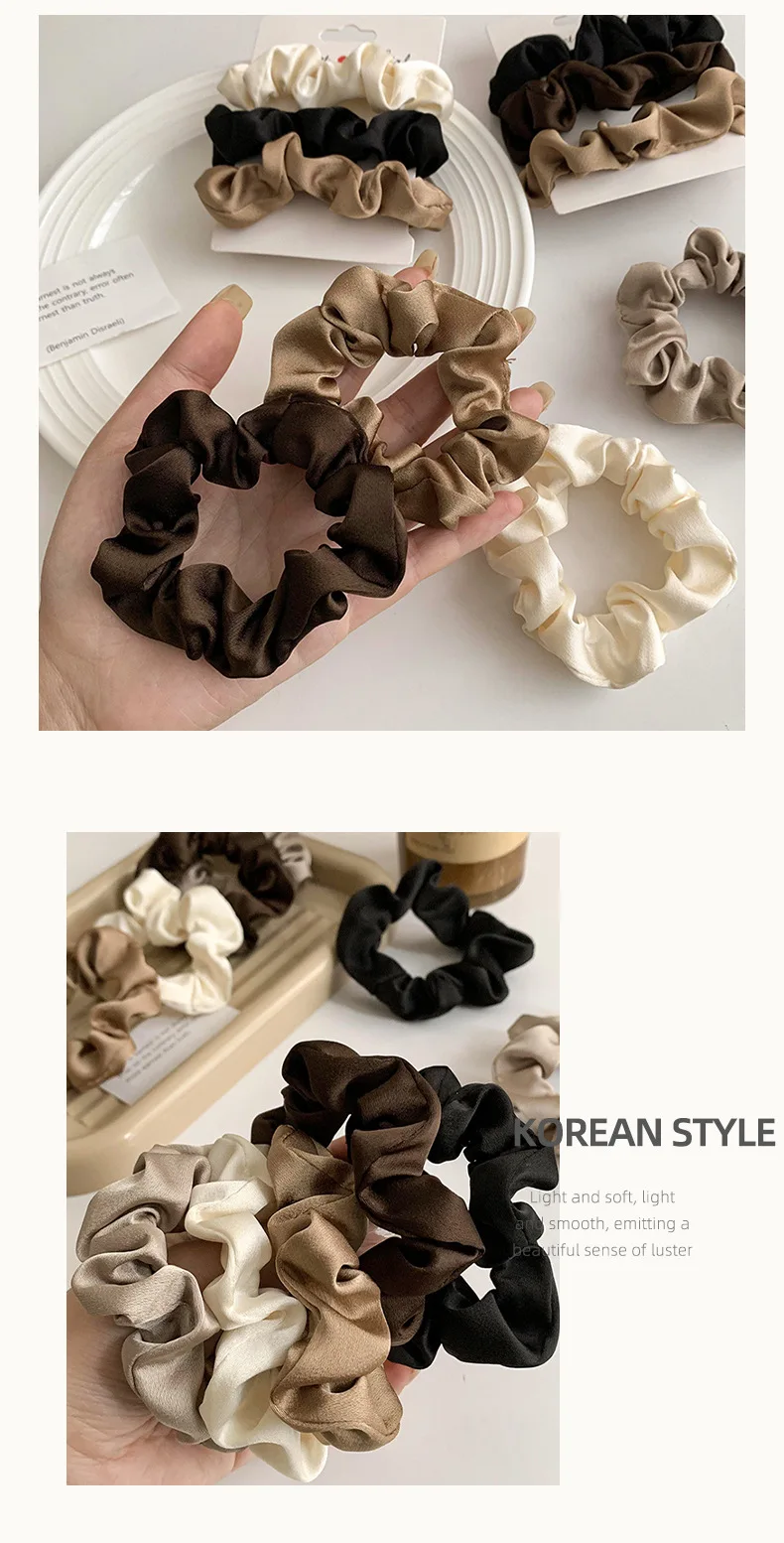 3/4/5 PCS Elastic Bands Elegant Solid Color Satin Pleated Scrunchies Woman Strong Ponytail Hair Ties Accessories Wholesale