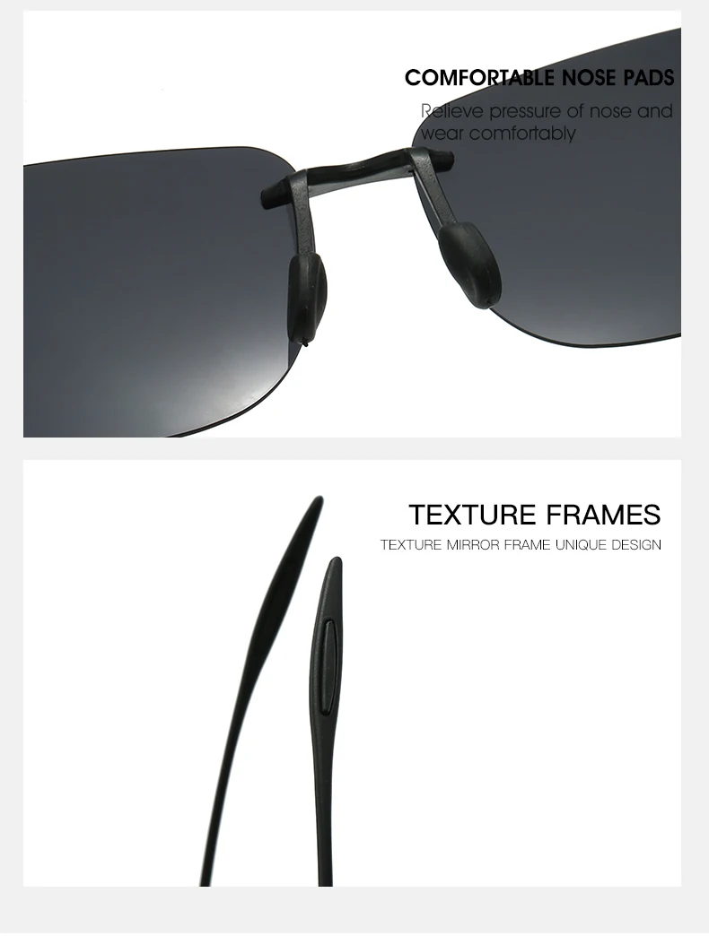 New Ultra-light Frameless Colorful Polarized Sunglasses for Men and Women TR90 Material Suitable for Leisure and Vacation UV400