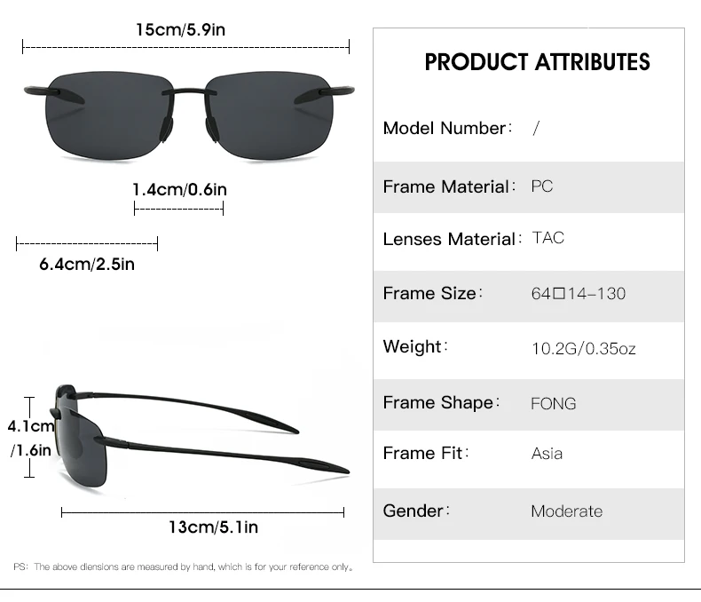 New Ultra-light Frameless Colorful Polarized Sunglasses for Men and Women TR90 Material Suitable for Leisure and Vacation UV400