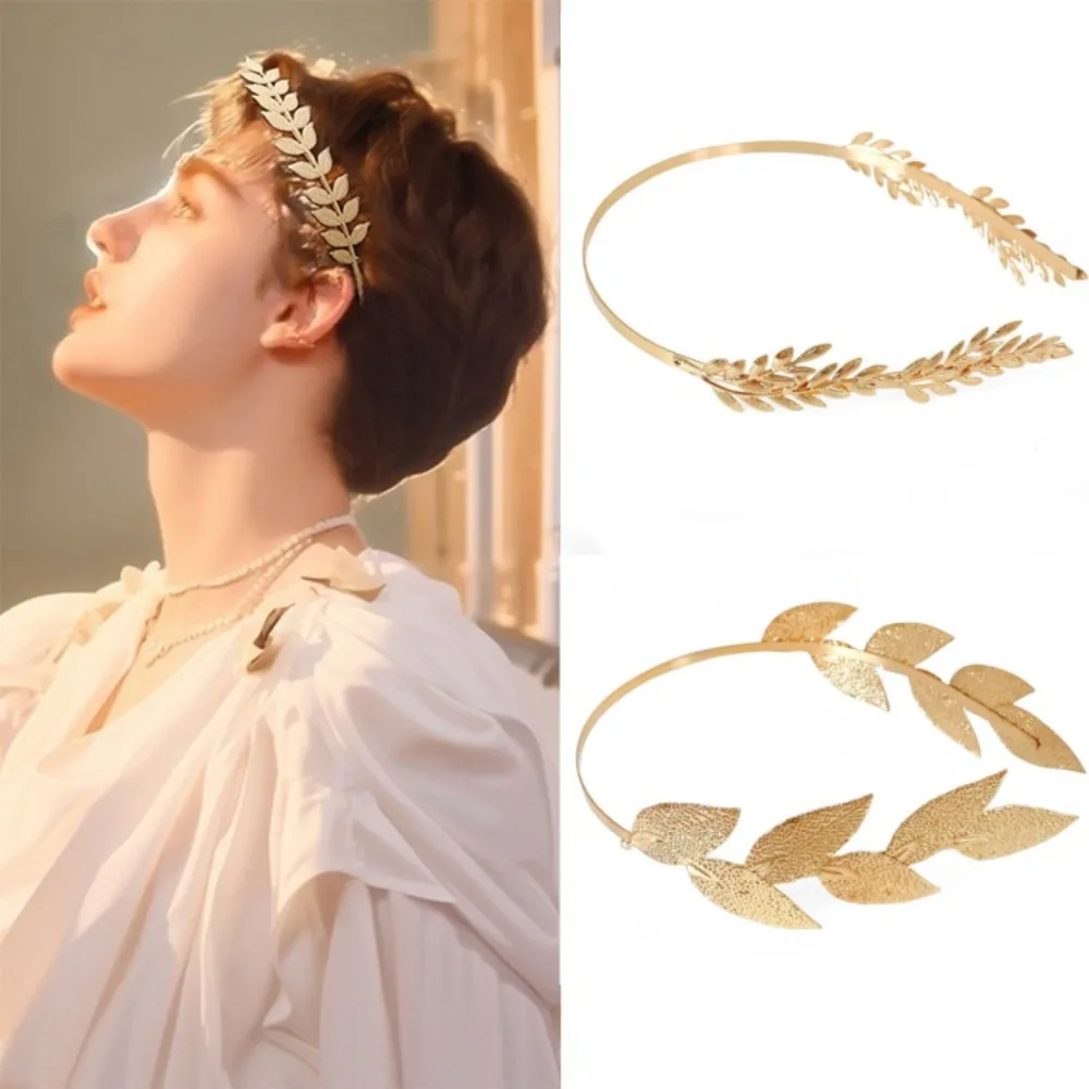 New Retro Gold Color Leaf Headband Headpiece Crown Tiara Headdress Goddess Greek Head Jewelry Bride Wedding Hair Accessories