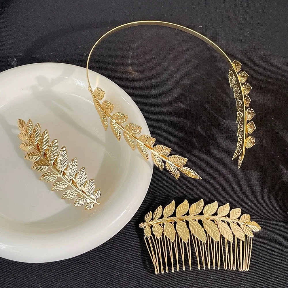 New Retro Gold Color Leaf Headband Headpiece Crown Tiara Headdress Goddess Greek Head Jewelry Bride Wedding Hair Accessories