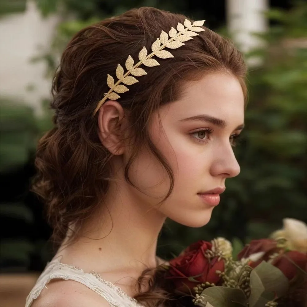 New Retro Gold Color Leaf Headband Headpiece Crown Tiara Headdress Goddess Greek Head Jewelry Bride Wedding Hair Accessories