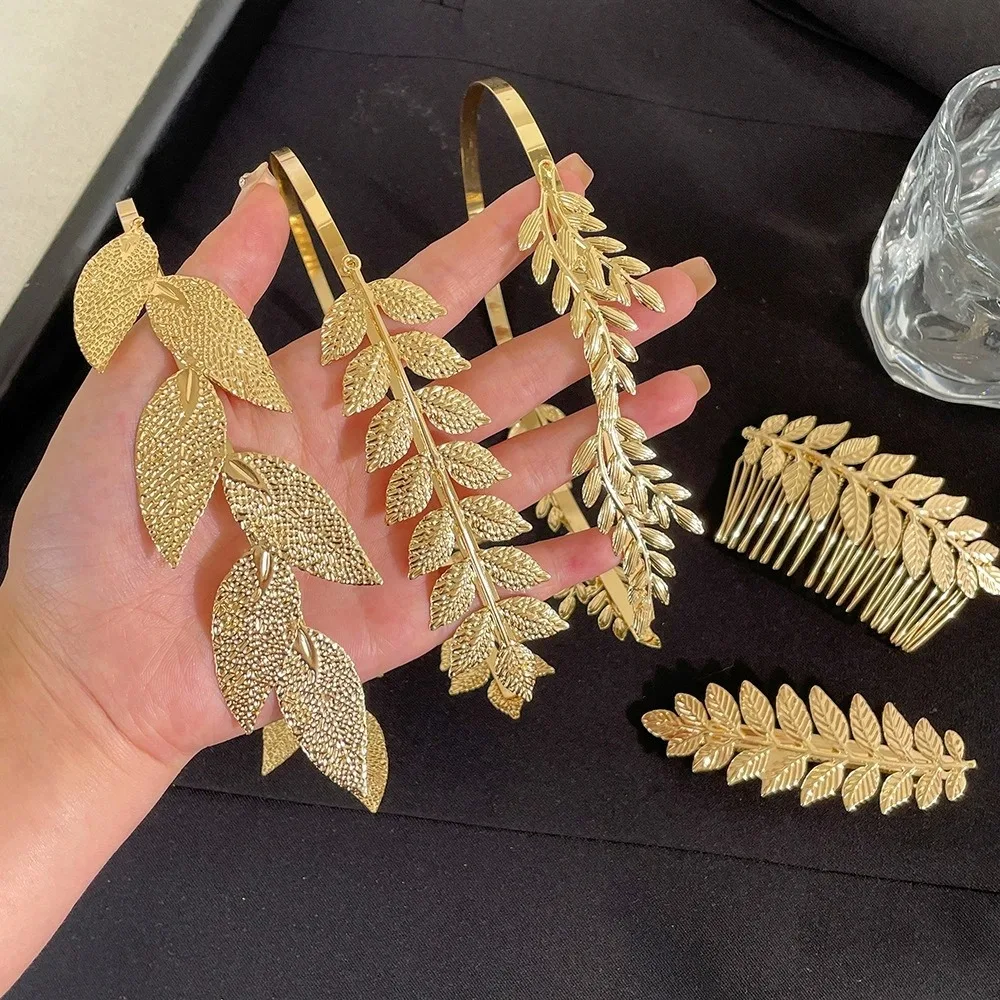 New Retro Gold Color Leaf Headband Headpiece Crown Tiara Headdress Goddess Greek Head Jewelry Bride Wedding Hair Accessories