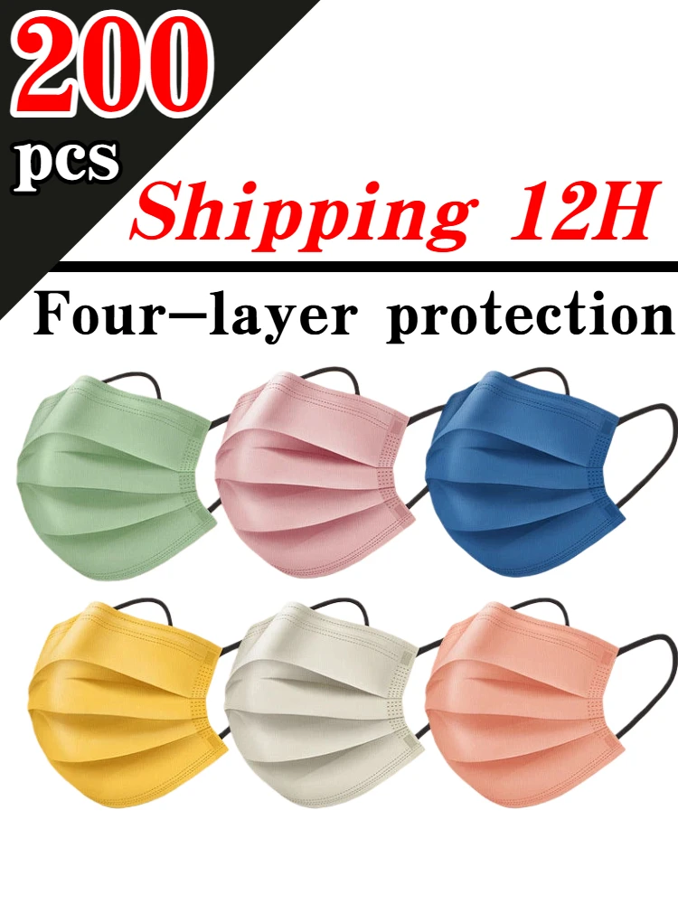 200Pcs 4-Layer Protective Disposable Masks - Breathable and Comfortable, Adjustable Ear Loops and Snugly Fitting Nose Pads, Perfect for Outdoor Activities, Home, Commuting, Office, School, Unisex and High Aesthetic App