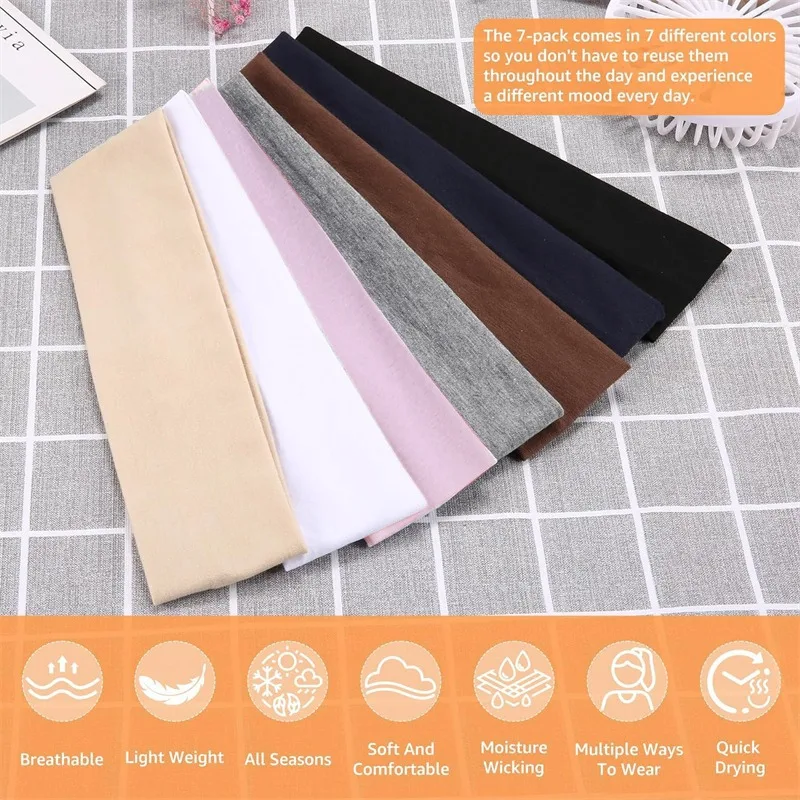 7Pcs Solid Elastic Hair Bands Yoga Headband Women Men Simple Sports Running Absorb Sweat Elastic Hair Bands Hair Accessories