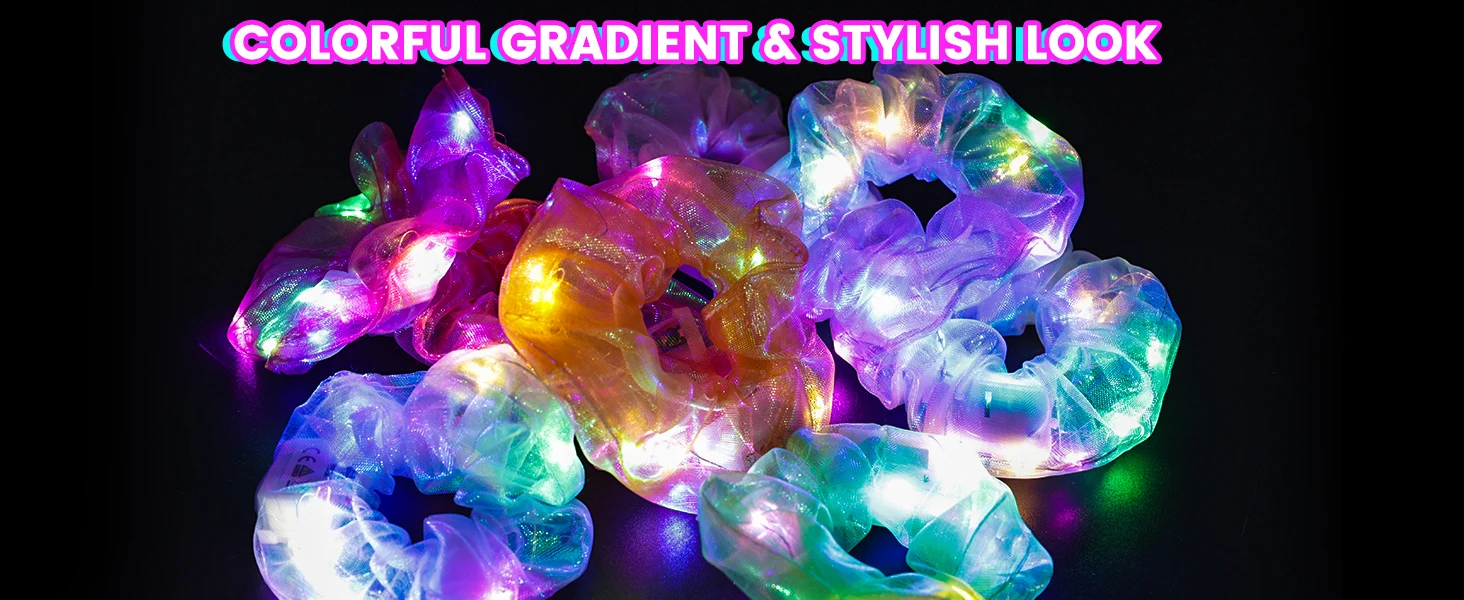 10pcs LED Scrunchies Light Up Organza Hair Scrunchy Elastic Hair Ties for Women Girl Glow in The Dark Party Supplies Neon Outfit