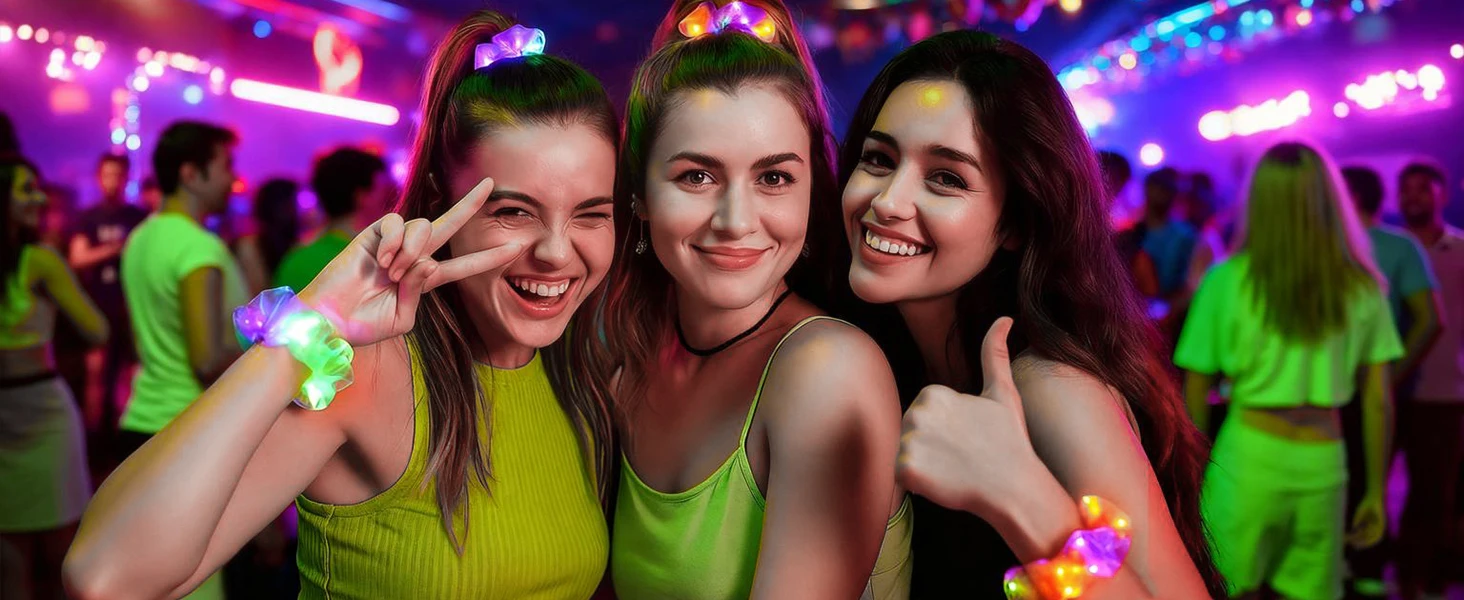 10pcs LED Scrunchies Light Up Organza Hair Scrunchy Elastic Hair Ties for Women Girl Glow in The Dark Party Supplies Neon Outfit