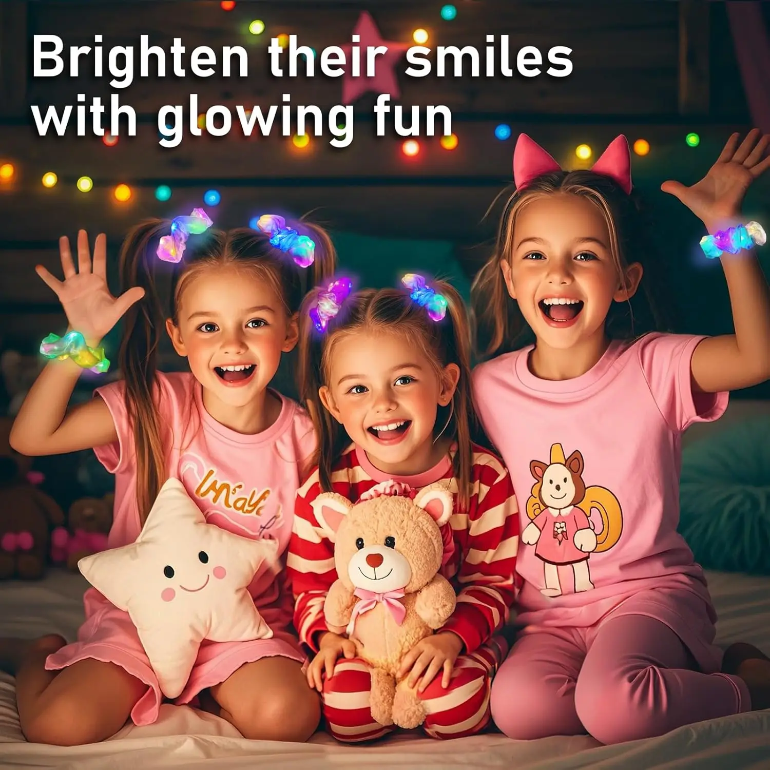 10pcs LED Scrunchies Light Up Organza Hair Scrunchy Elastic Hair Ties for Women Girl Glow in The Dark Party Supplies Neon Outfit