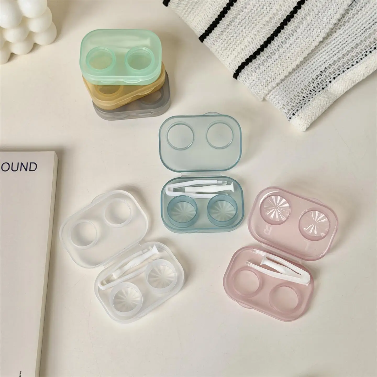 1pc Ins Contact Lens Box Portable Transparent Minimally Integrated Companion Box Girls Travel Contact Lens Case with Tweezers