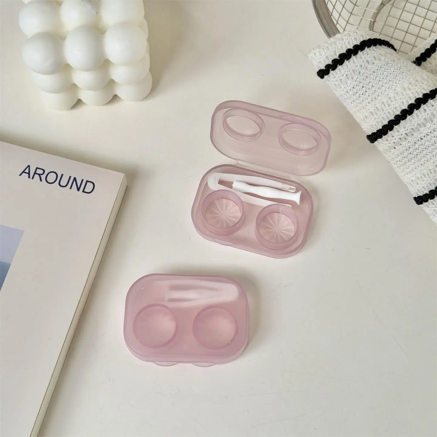 1pc Ins Contact Lens Box Portable Transparent Minimally Integrated Companion Box Girls Travel Contact Lens Case with Tweezers