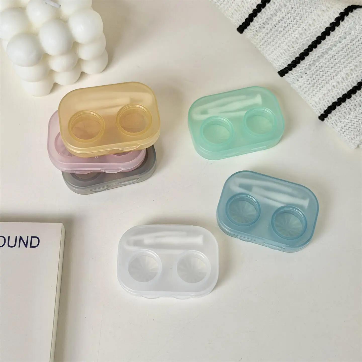 1pc Ins Contact Lens Box Portable Transparent Minimally Integrated Companion Box Girls Travel Contact Lens Case with Tweezers