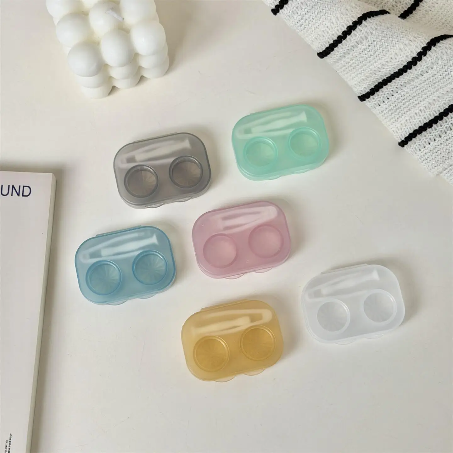 1pc Ins Contact Lens Box Portable Transparent Minimally Integrated Companion Box Girls Travel Contact Lens Case with Tweezers