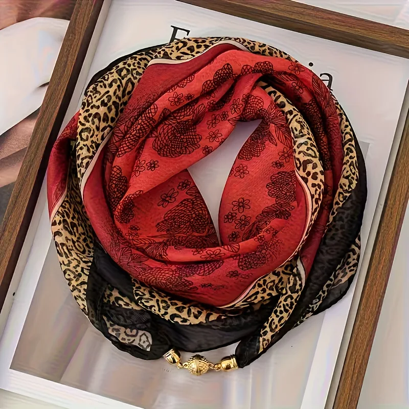 Thin Sun Protection Scarf Women Magnetic Clasp Small Square Shawl Chiffon Elegance Silk Air Conditioner Neck Protection Scarves