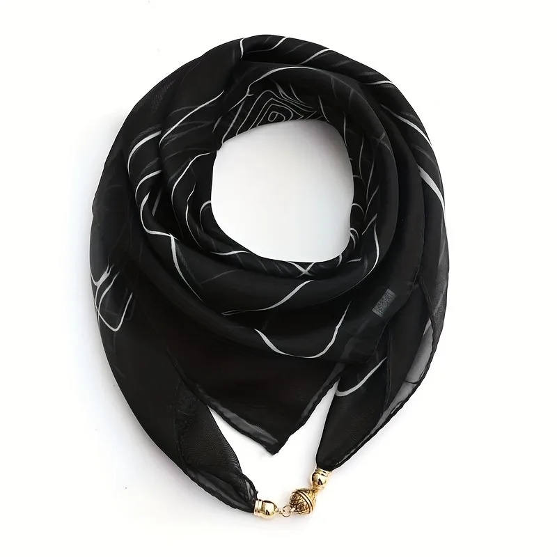 Thin Sun Protection Scarf Women Magnetic Clasp Small Square Shawl Chiffon Elegance Silk Air Conditioner Neck Protection Scarves