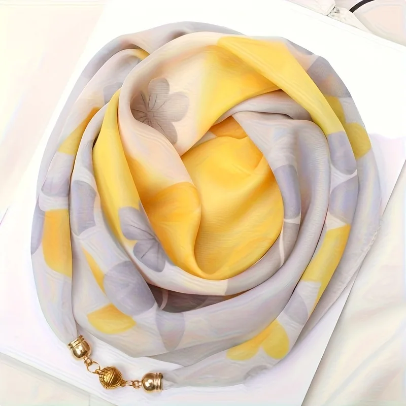 Thin Sun Protection Scarf Women Magnetic Clasp Small Square Shawl Chiffon Elegance Silk Air Conditioner Neck Protection Scarves