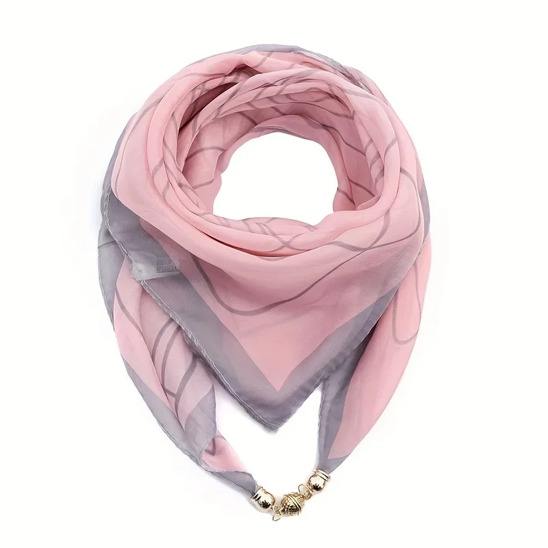 Thin Sun Protection Scarf Women Magnetic Clasp Small Square Shawl Chiffon Elegance Silk Air Conditioner Neck Protection Scarves