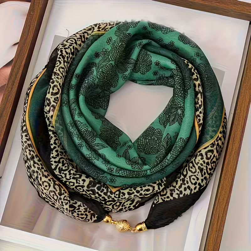 Thin Sun Protection Scarf Women Magnetic Clasp Small Square Shawl Chiffon Elegance Silk Air Conditioner Neck Protection Scarves