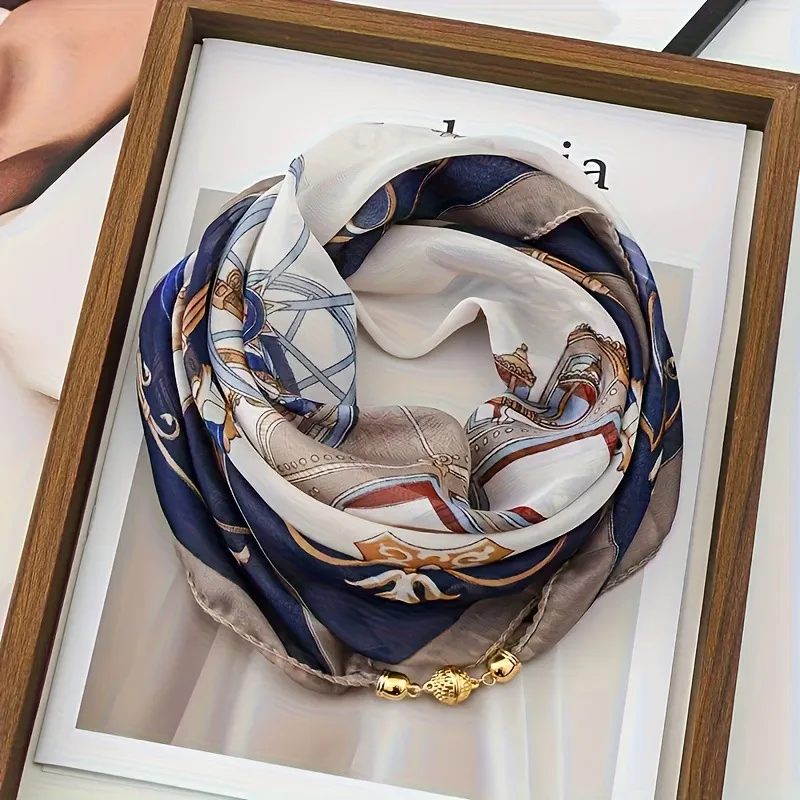 Thin Sun Protection Scarf Women Magnetic Clasp Small Square Shawl Chiffon Elegance Silk Air Conditioner Neck Protection Scarves