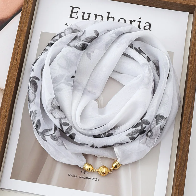 Thin Sun Protection Scarf Women Magnetic Clasp Small Square Shawl Chiffon Elegance Silk Air Conditioner Neck Protection Scarves