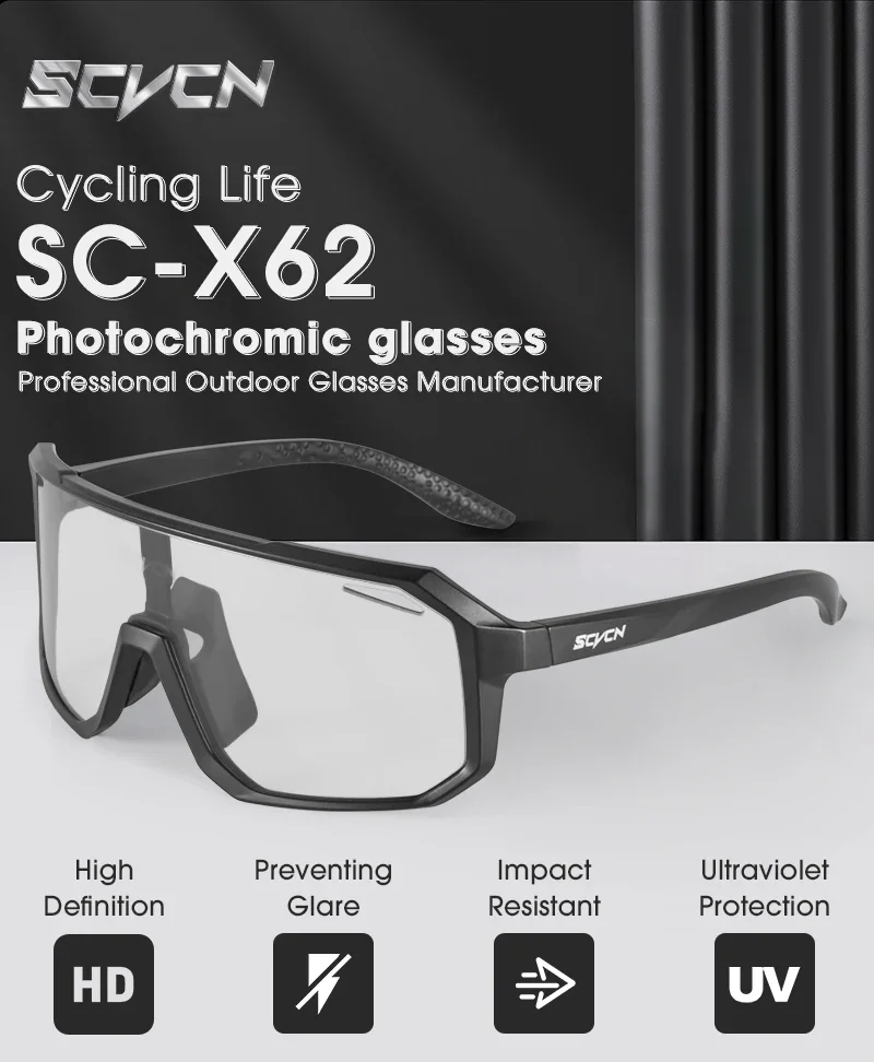 SCVCN New Photochromic Cycling Glasses Motorcycle Bike Riding Outdoor Sport Cycling Sunglasses Men Women Hiking UV400 Goggles