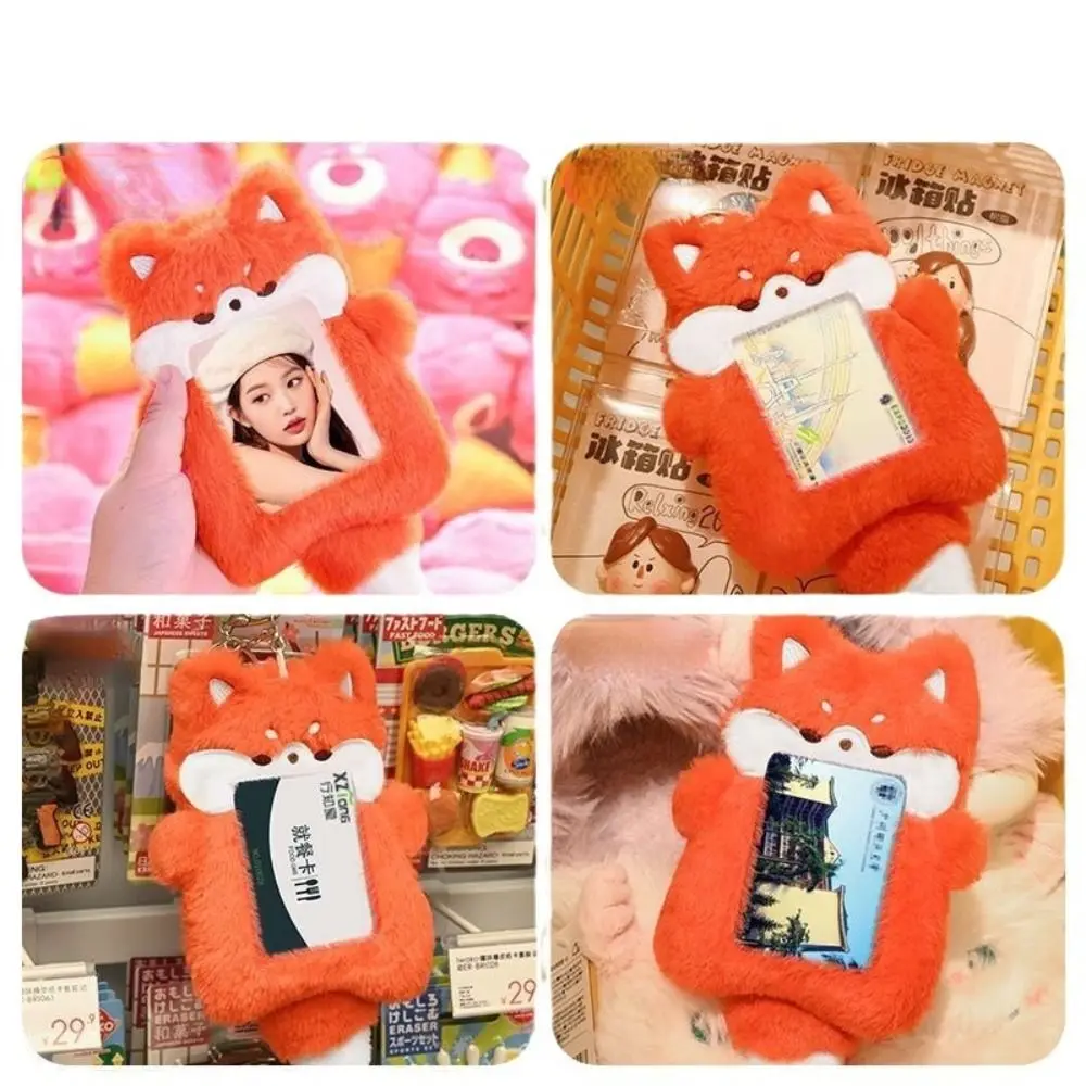 Cartoon Cute Plush Photocard Case Cartoon Bag Keychain Fox Photocard Case Student Card Holder Idol Photos Protective Cover