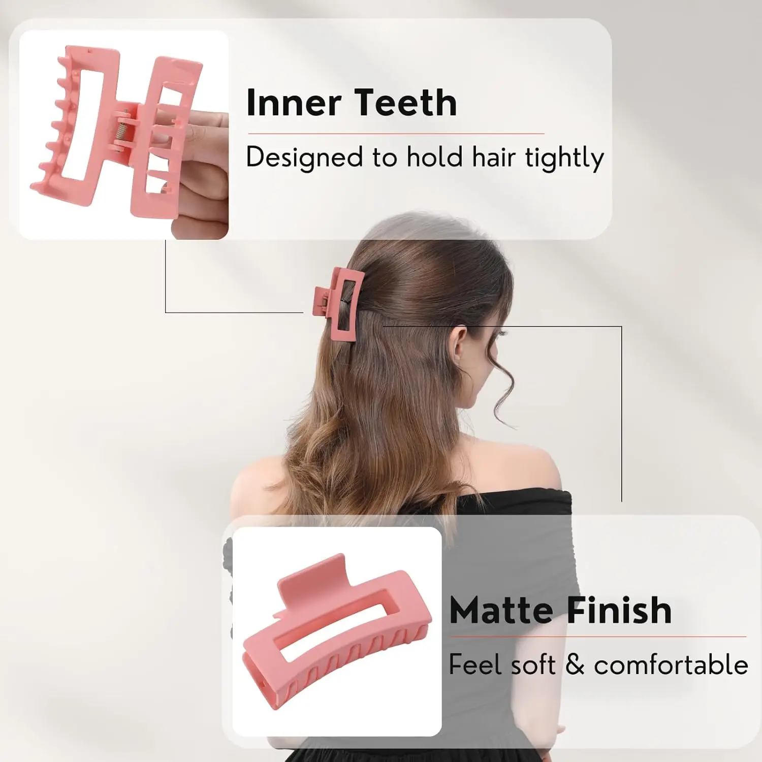 10Pcs Colorful Square Non-Slip Hair Claw Clips for Women 2.6 Inch Strong Hold Jaw Clip Bulk Hair Accessories for Daily Use Gift