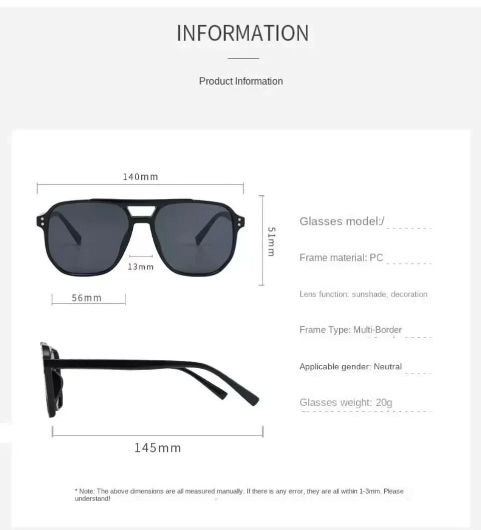 Vintage Men Women Big Sunglasses Men Square Shades Brand Designer Unisex Sun Glasses Black Lense Male Female Sunglasses UV400
