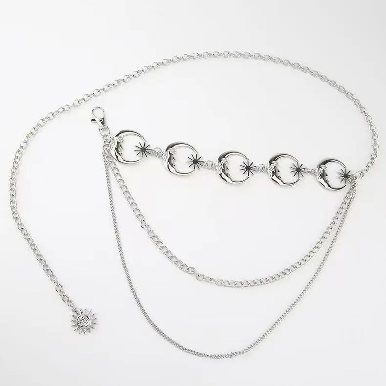 Fashion Golden Tassel Waist Chain Belt Female Bohemian Metal Punk Goth Moon Designer Belts for Women High Quality Dress Chains