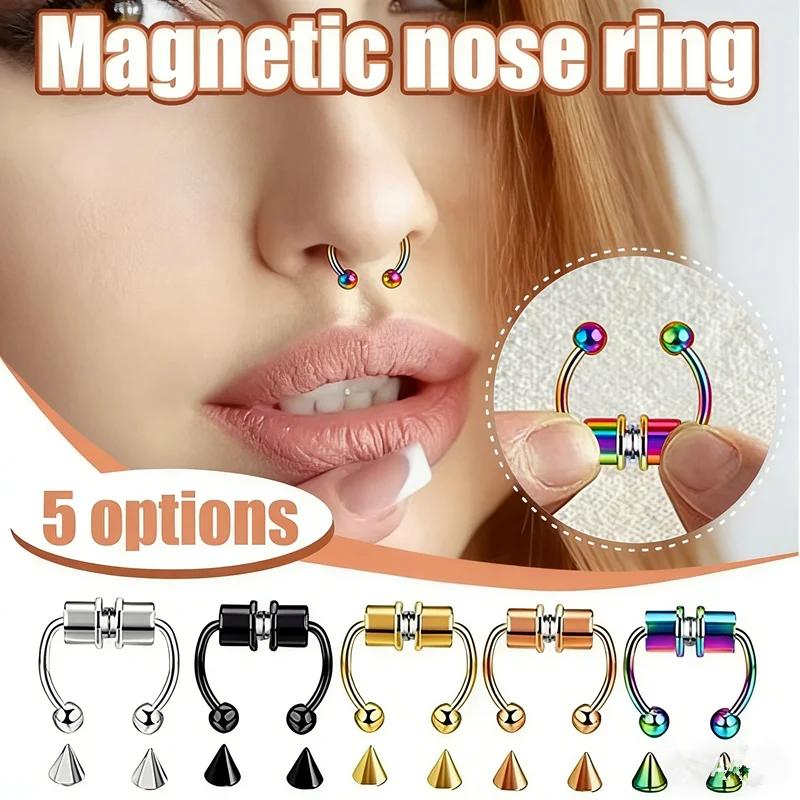 Magnetic Fake Nose Ring, No-Pierce Nose Clip, Stainless Steel Fake Piercing Hoop, Unisex Jewelry Gift