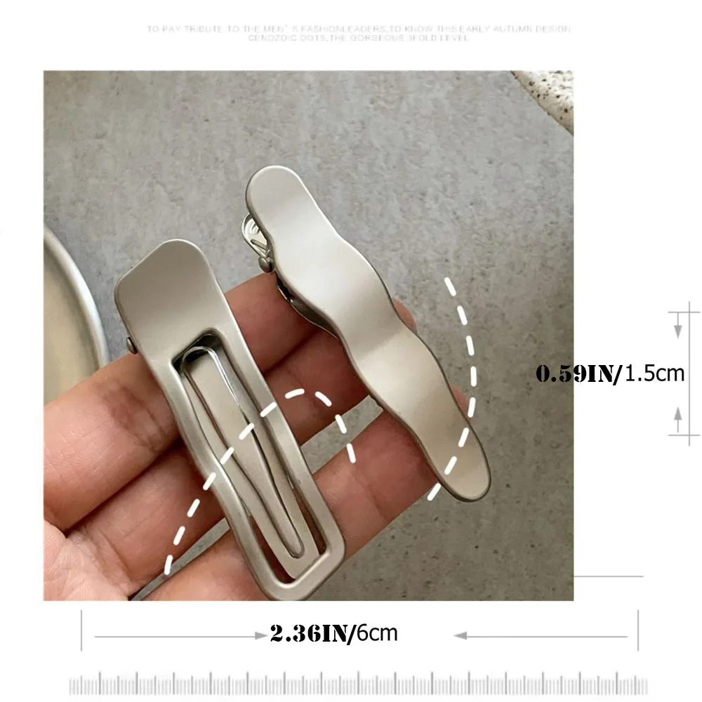 2pcs Silver Color Metal Silver Wave Line Hairclip With Geometric Hollow Alloy Duckbill Clips Side Bangs Female Ladies Hairpins