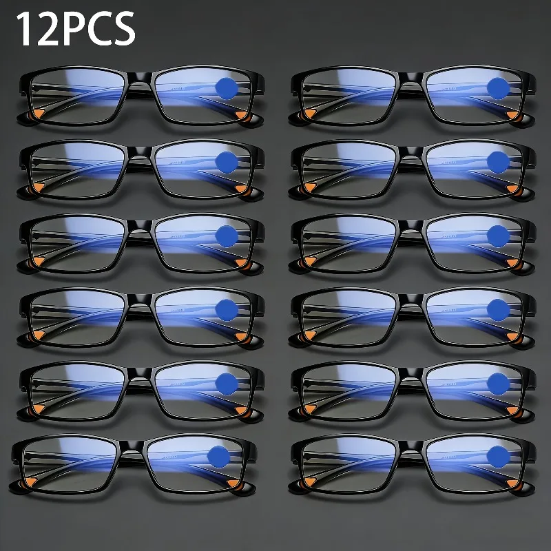 12pcs  Classic Black Reading Glasses Lightweight, +1.0~+4.0 Ideal Gift for Seniors.