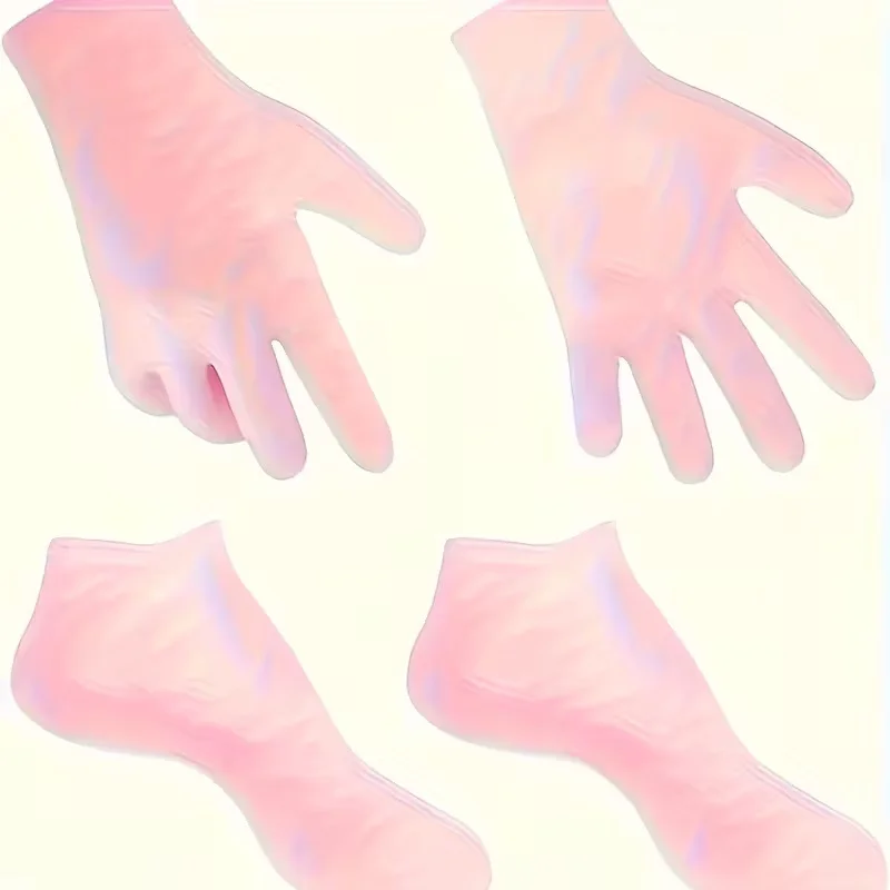 Silicone Moisture Socks & Gloves Set for Dry Cracked Skin, 4-Pc Reusable Non-Slip Treatment, Unscented